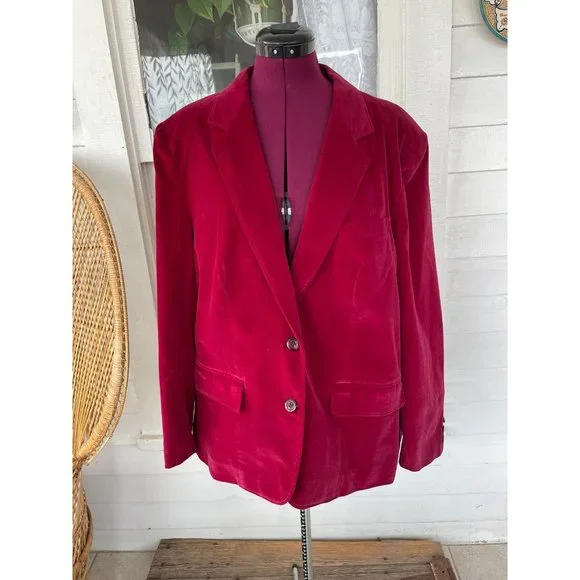 VIntage 1960s Martha Manning Womens Velvet Blazer Burgundy Sz 18 XL - Picture 9 of 13